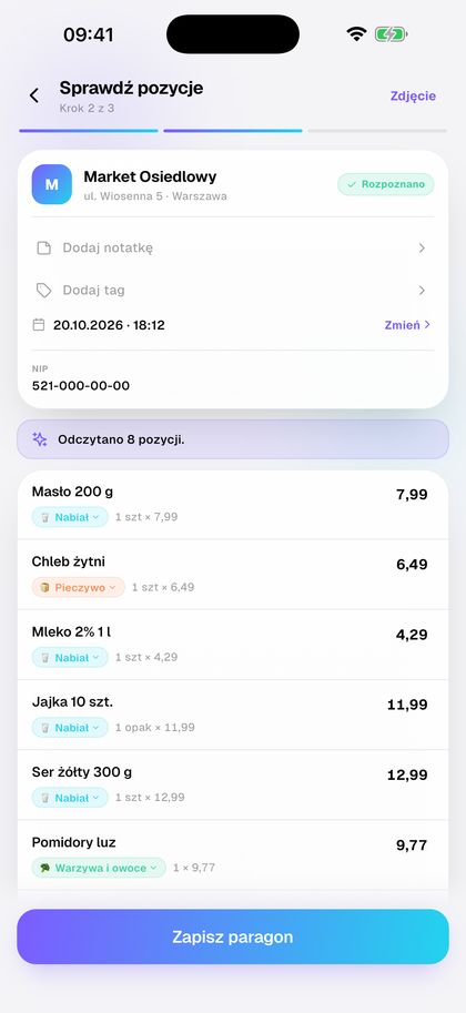 Zeskanuj paragon. Pozycje same trafią do kategorii.