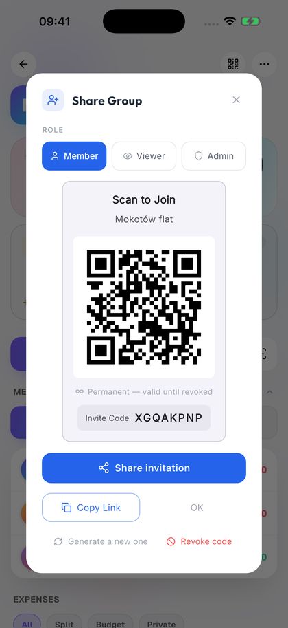 Invite your flatmates with a QR code.