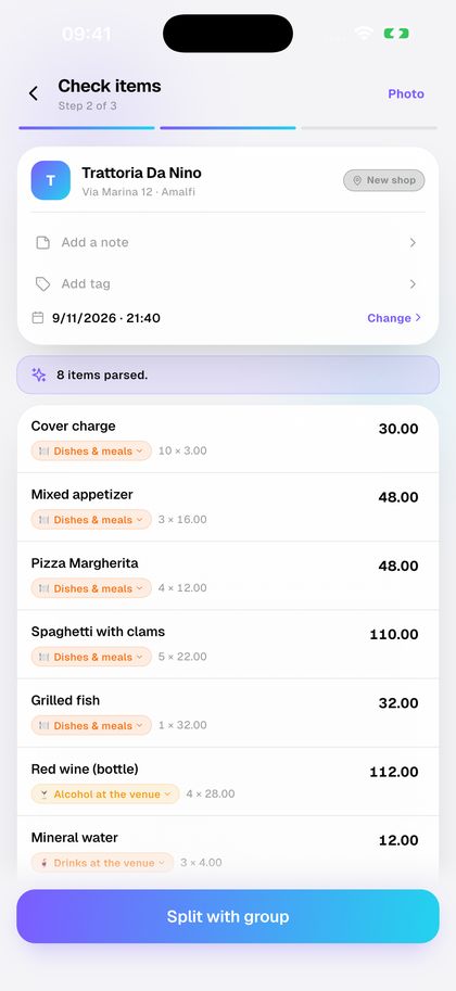 Scan the restaurant bill.