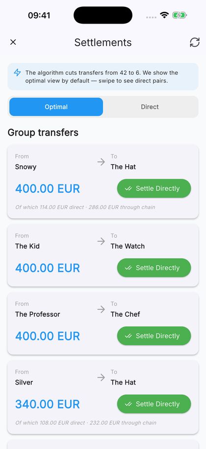Settle the whole week in six transfers.