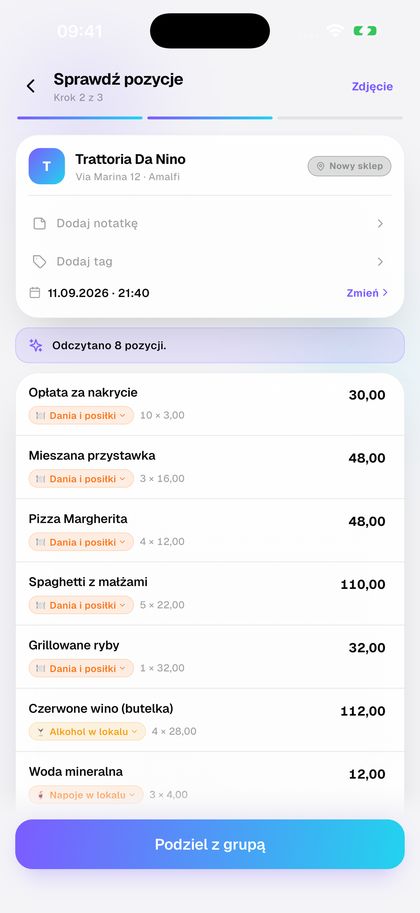 Zeskanuj rachunek z restauracji.