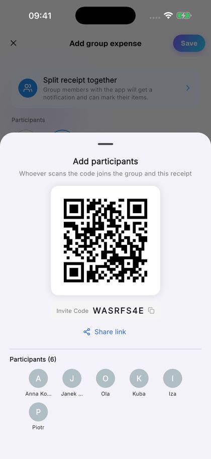 Show the QR code. Colleagues join the bill.