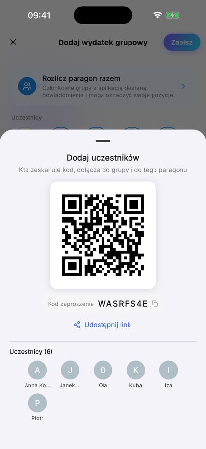 Pokaż kod QR. Koledzy dołączą do rachunku.