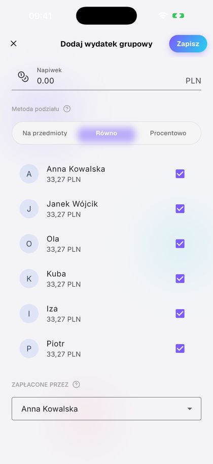 Podziel po równo albo na przedmioty.
