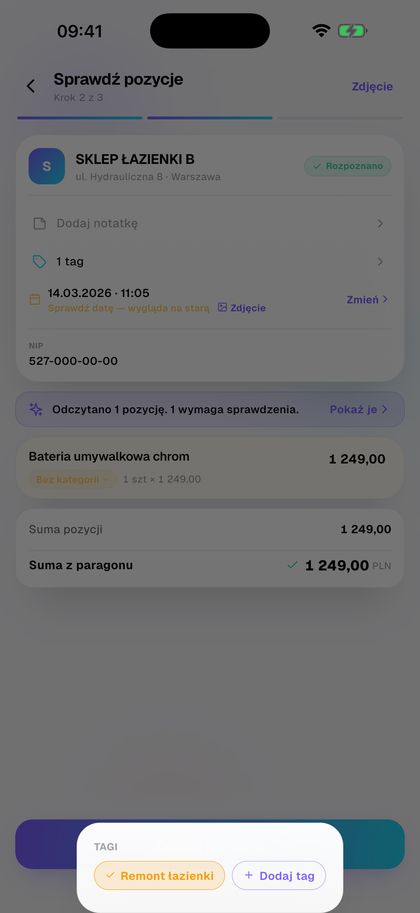 Zeskanuj paragon i oznacz go tagiem.