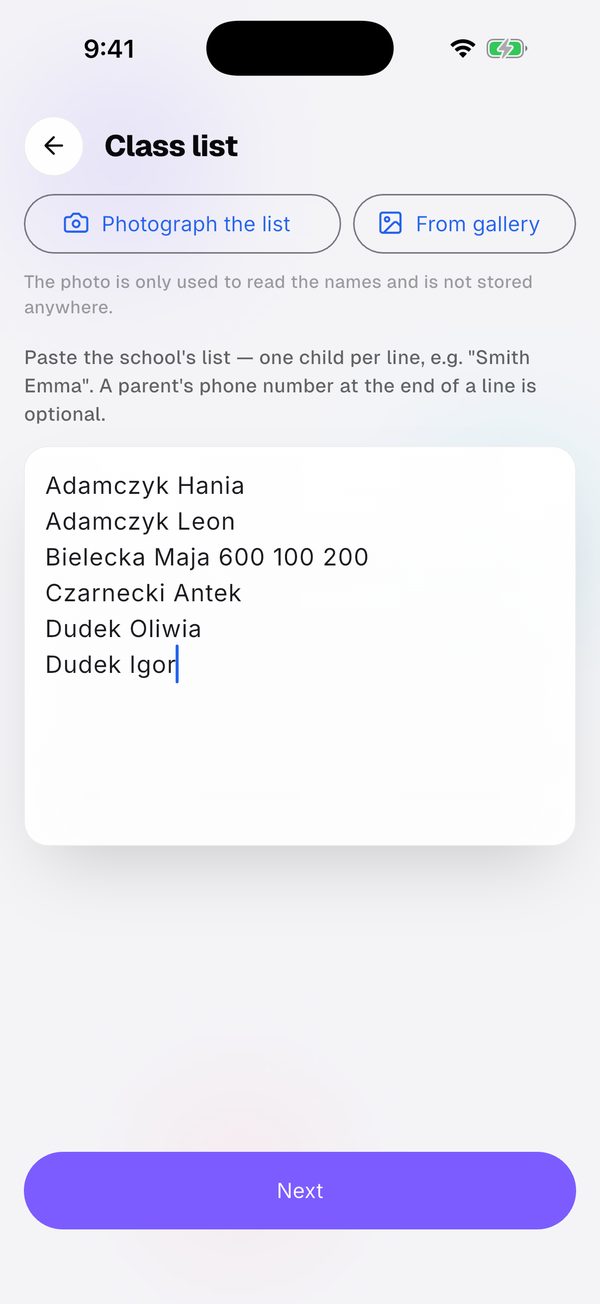 Load the class list from a photo.