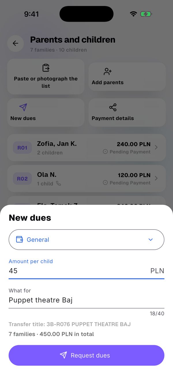 Set the dues per child.