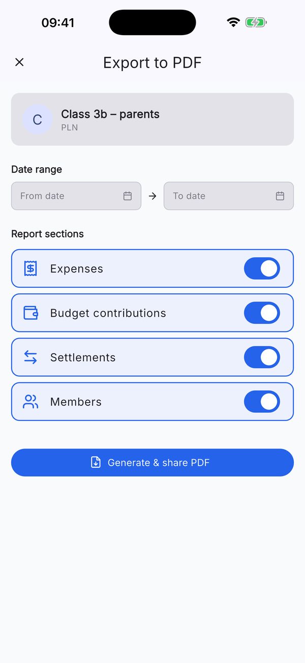 Export the accounts to PDF.