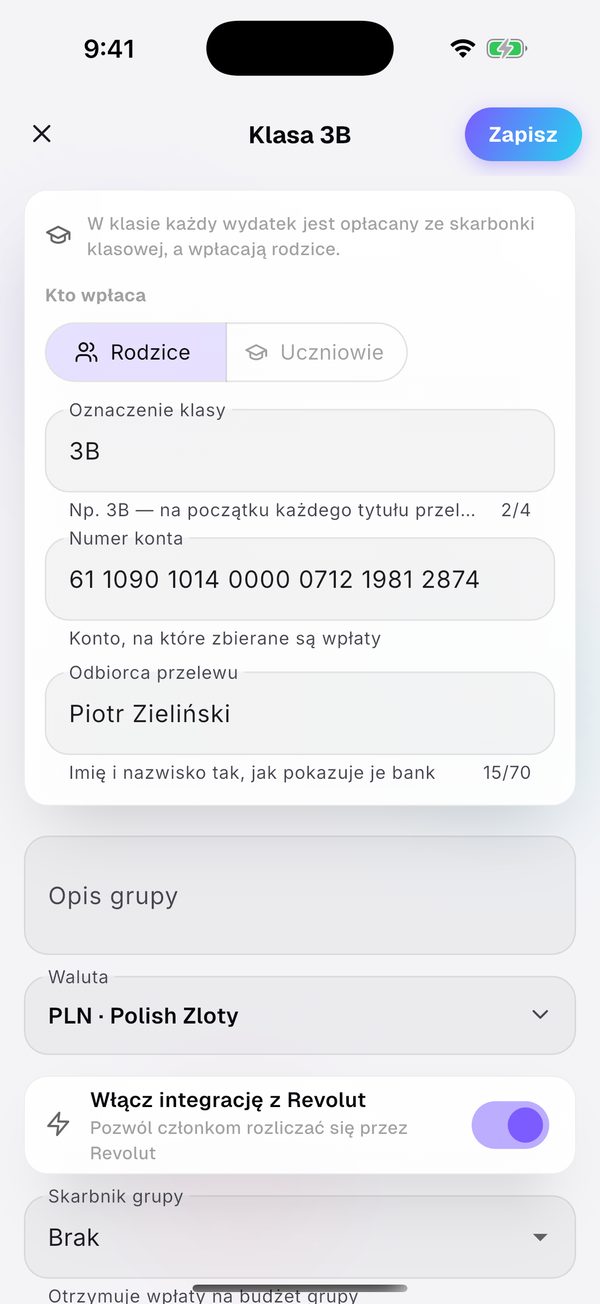 Załóż grupę „Klasa szkolna”.